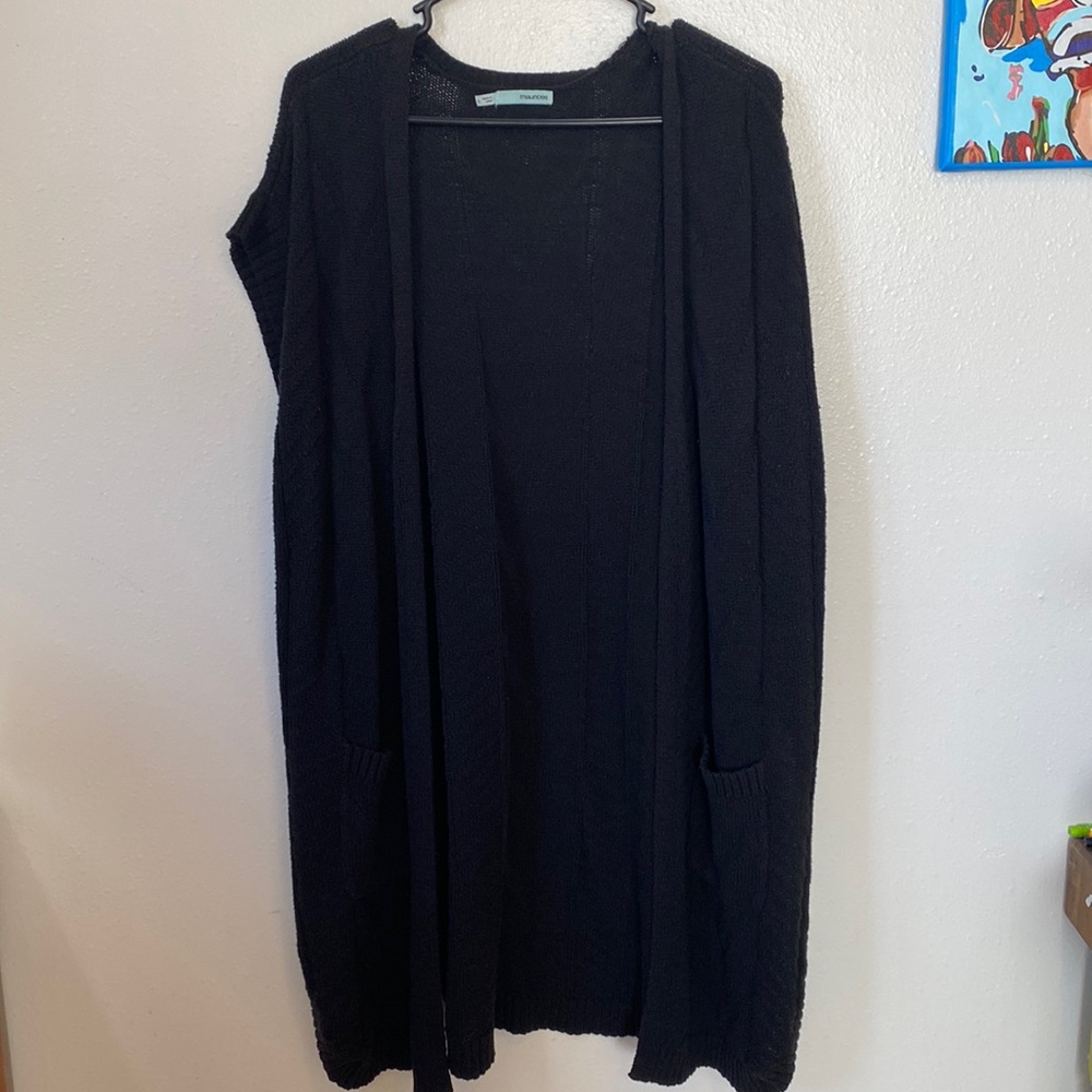 Long, black knit vest with POCKETS!